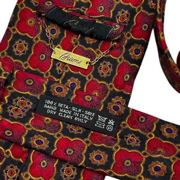 BRIONI Black/Burgundy Geometric Silk LUXURY Tie HANDMADE ITALY - Picture 5 of 7